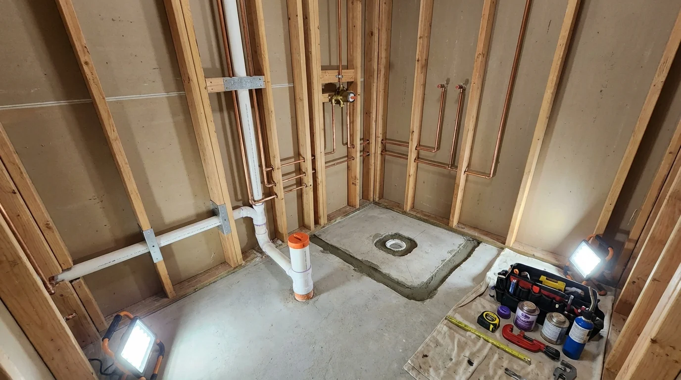 Bathroom rough-in plumbing during remodel by Johns Plumbing LLC in Pullman