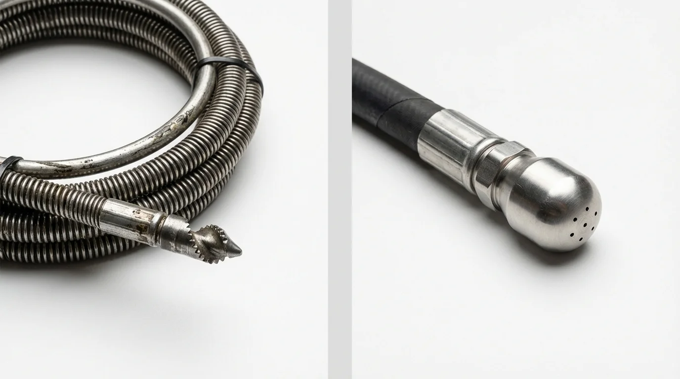 Drain snake cable and hydro jetting nozzle used for drain cleaning in Pullman, WA