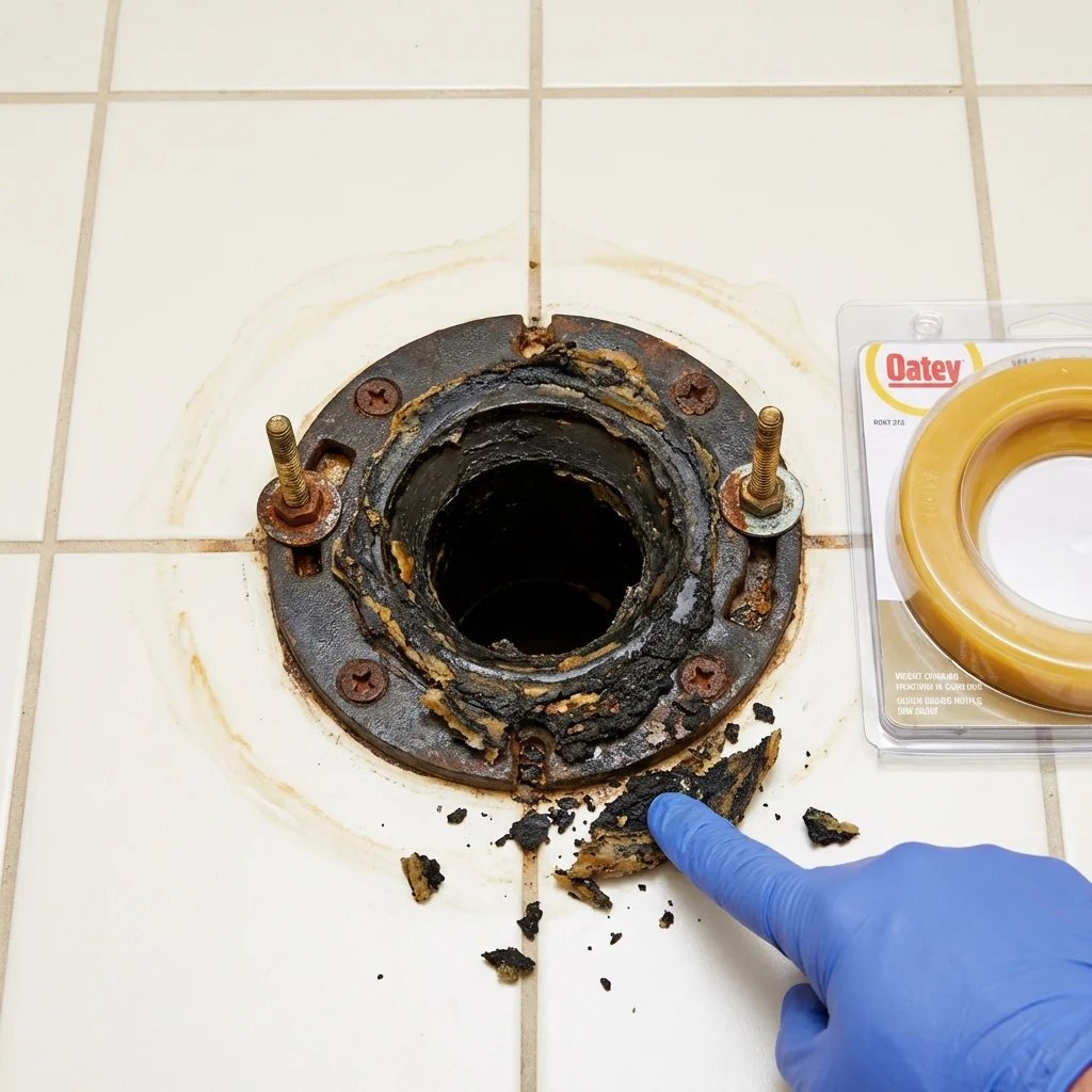 Failed wax ring showing water seepage at the base of a toilet in a Pullman, WA home