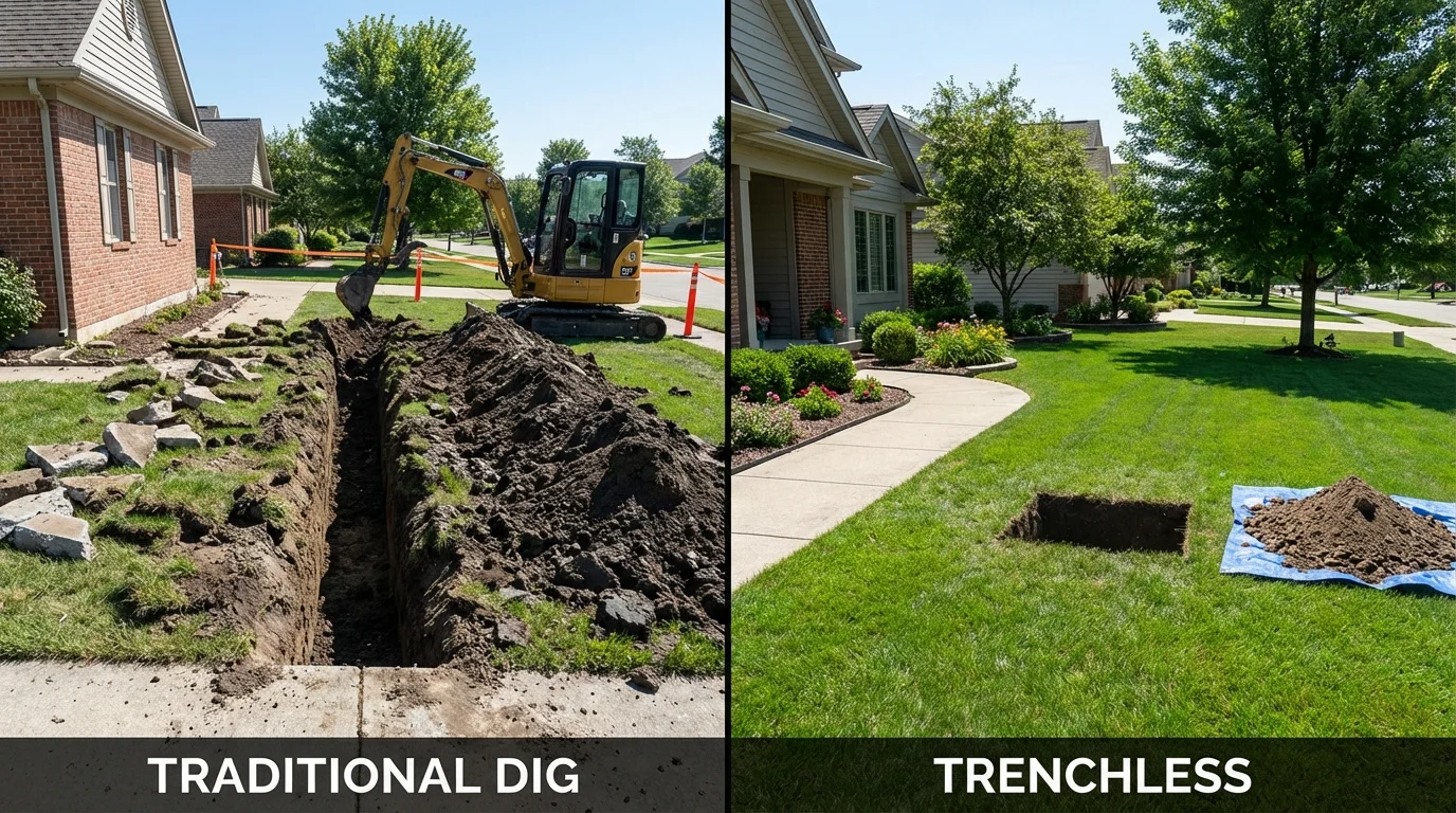 Trenchless sewer repair with minimal yard damage versus traditional excavation in Pullman, WA